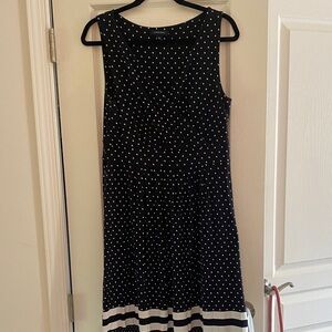 Lands End V neck Criss Cross Top Black Polka Dot Dress